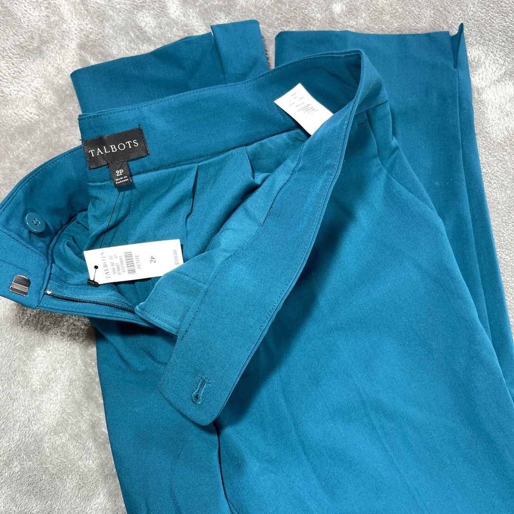 Talbots Hampshire Ankle Pants Womens 2P Teal Blue Petite Dress Trousers NWT